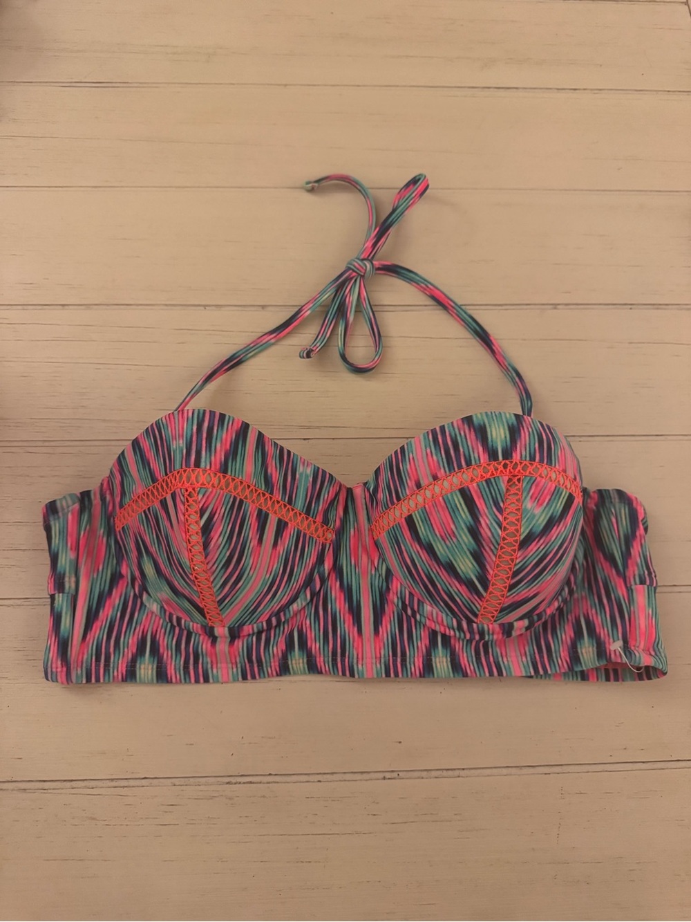 Xhilaration Multicolor Bandeau Bikini Top with Coral Trim
